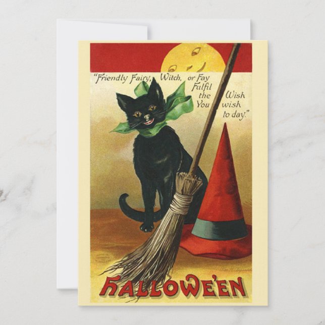 Carte Chat noir vintage Halloween (Devant)