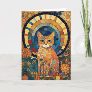 Carte Chat Opalescent en Mosaïque style roman