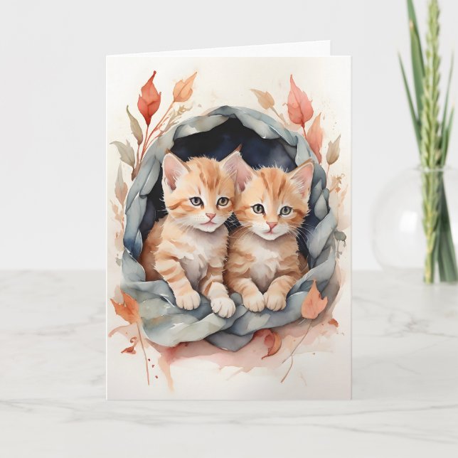 Carte Chat orange tabby aquarelle Fleurs Meilleurs amis  (Devant)