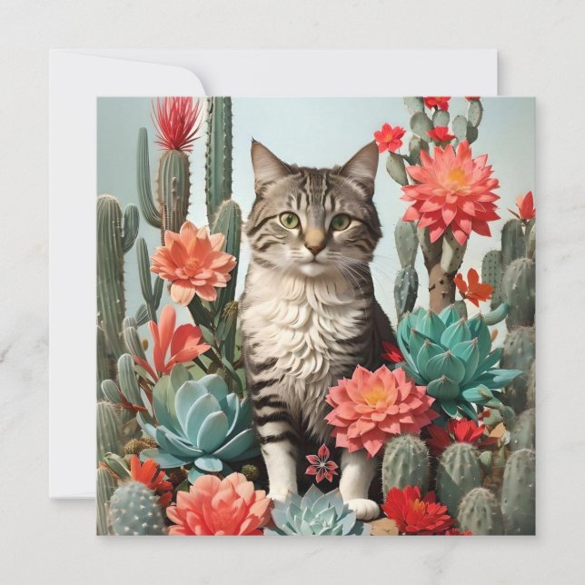 Carte Chat parmi les cactus | AMOUREUX DE LES CHATS (Devant)