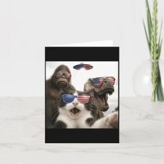 Carte Chat patriotique selfie avec Bigfoot Dinosaure UFO