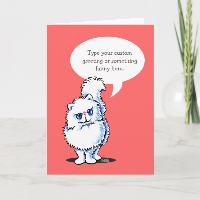 Carte Chat Perse Blanc Parle Votre Salutation Personnali (Devant)