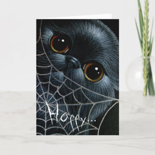 Carte CHAT PERSIEN NOIR & WEB HALLOWEEN