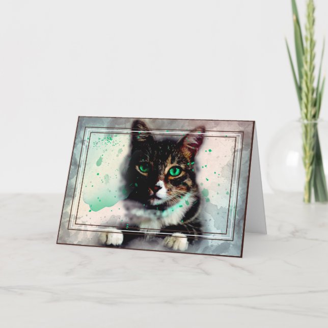 Carte Chat Personnalisé Pet Aquarelle Design (Devant)