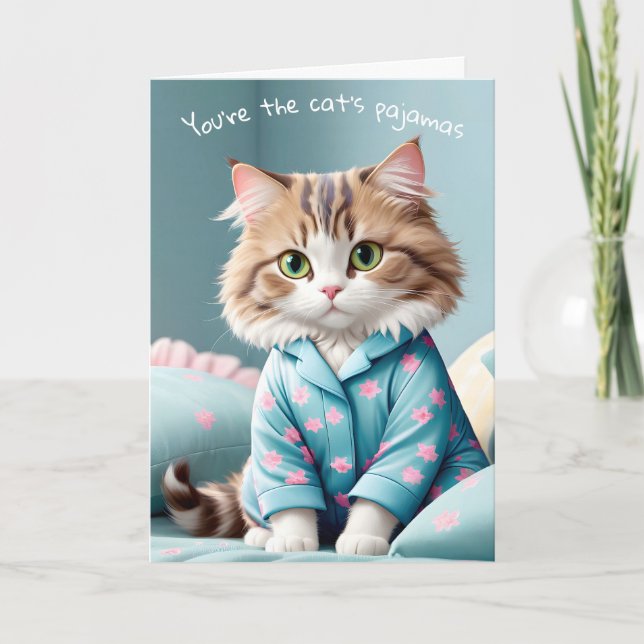 Carte Chat portant un Merci de pyjama (Devant)