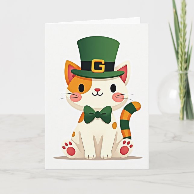 Carte Chat Queue Rayée St Patrick (Devant)
