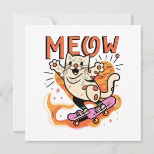 Carte Chat qui fait du skate Meow