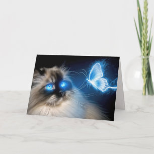 Carte Chat Ragdoll Anniversaire Avec Papillon Néon Bleu