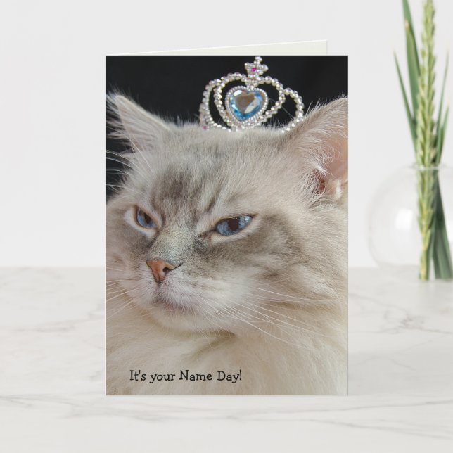 Carte Chat Ragdoll avec couronne Nom Jour (Devant)