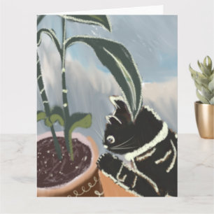 Carte Chat regardant les plantes d'intérieur  