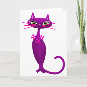 Carte Chat rétro du milieu du siècle mignon poupée rose 