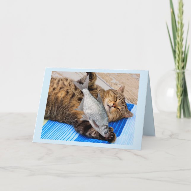 Carte Chat Rêve De Poisson Anniversaire (Devant)