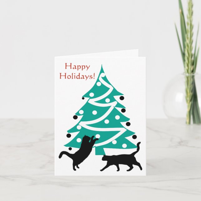 Carte Chat "Rockin' Autour de l'arbre de Noël" (Devant)