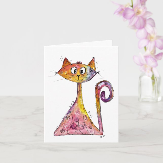 Carte Chat rose blanc mignon (Orchidée)
