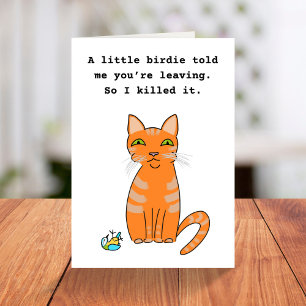 Carte Chat roux drôle qui quitte la retraite