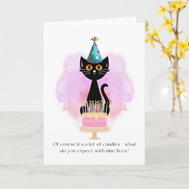 Carte Chat | Sarcastic Party Casquette Chat Funny Birthd (Fleur jaune)