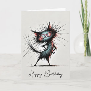 Carte Chat Sassy d'anniversaire portant des lunettes rou