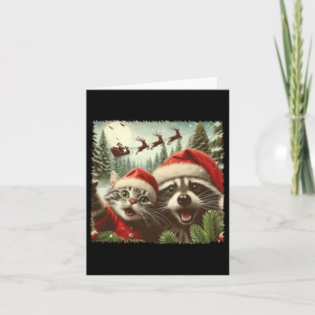 Carte Chat selfie avec le traîneau du Père Noël Drôle de (Devant)