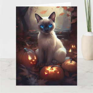 Carte Chat Siamais Halloween Avec Peur Citrouille