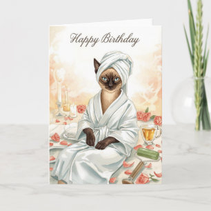 Carte Chat siamois à la fête d'anniversaire au spa