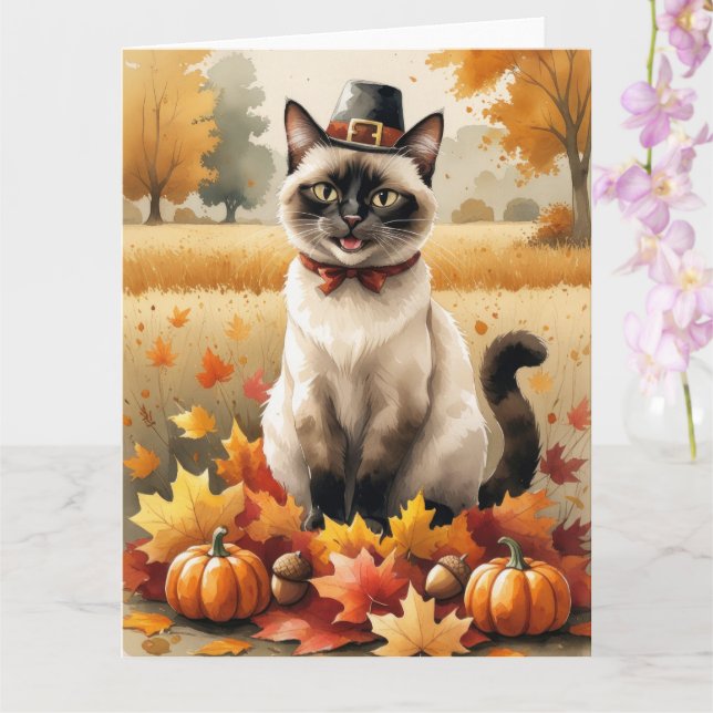 Carte Chat Siamois À L'Automne Feuilles L'Art Thanksgivi (Orchidée)
