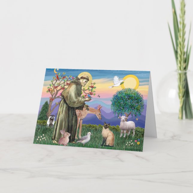 Carte Chat siamois et Saint François (Devant)