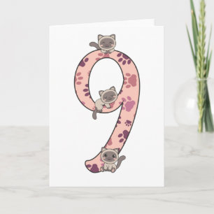 Carte Chat siamois Neuvième Anniversaire Pour Enfants Ca