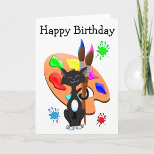 Carte Chat Smoking et Palette de Peinture Anniversaire