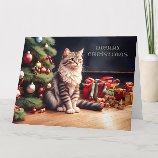 Carte Chat sourd avec arbre de Noël (Devant)