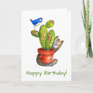 Carte Chat sournois avec Cactus