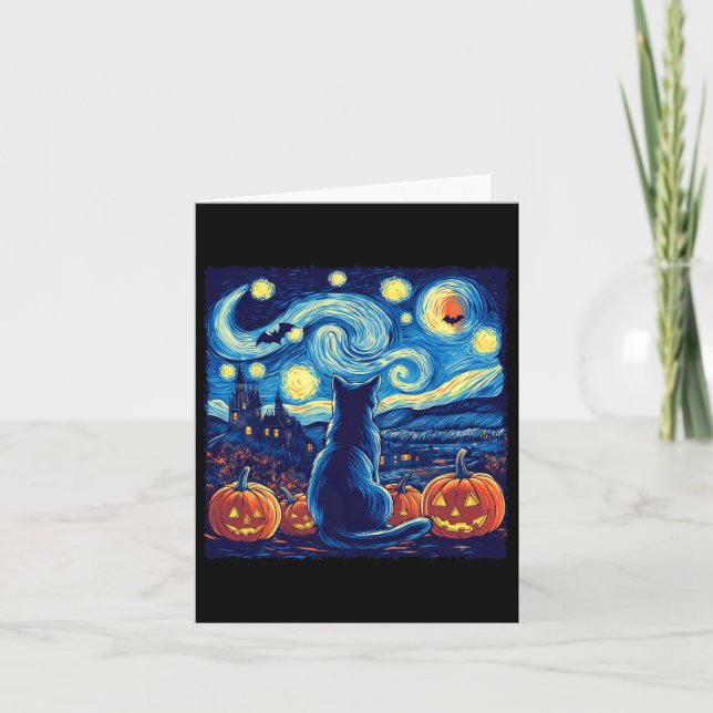 Carte Chat Starry Nuit Van Gogh Amoureux de les chats Ch (Devant)