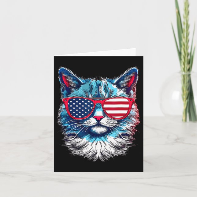 Carte Chat Sungles Usa Drapeau 4 juillet commémoration (Devant)