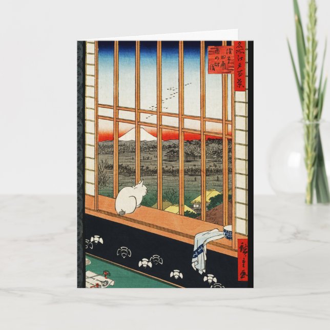 Carte Chat sur la fenêtre avec la vue de Mt Fuji par (Devant)