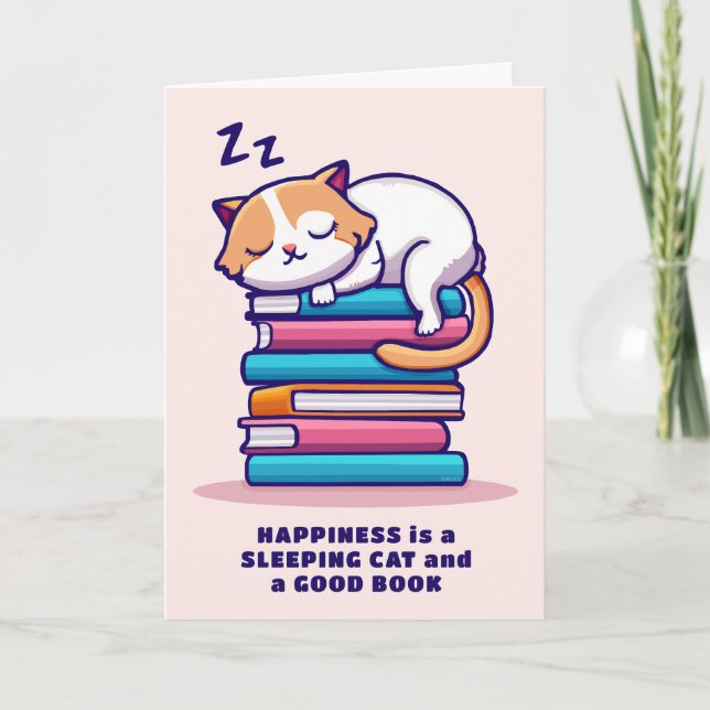 Carte Chat sur une pile de livres personnalisé mignon li (Devant)