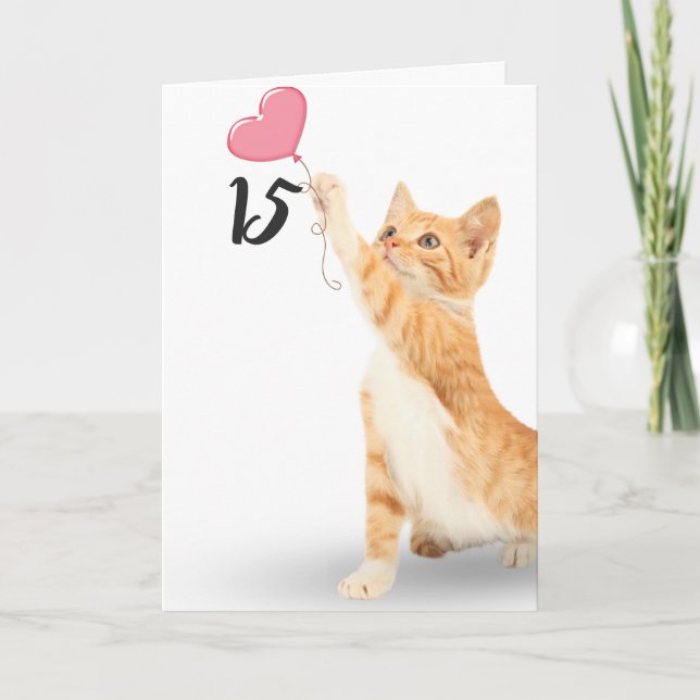 Carte chat tabby 15e anniversaire (Devant)