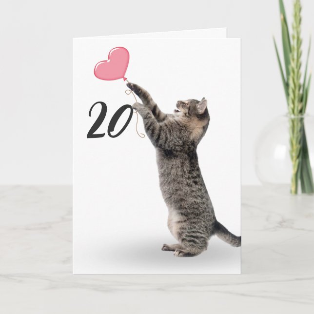 Carte chat tabby ludique pour 20e anniversaire (Devant)