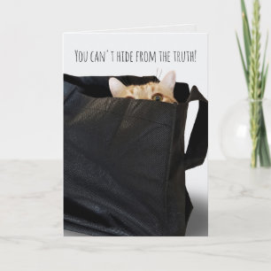Carte chat tigré d'anniversaire dans un sac noir