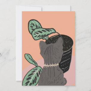 Carte Chat tigré gris plantes merci