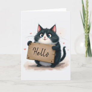 Carte Chat Tuxedo Avec Symbole Hello
