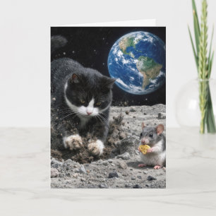 Carte Chat Tuxedo d'anniversaire creusant un cratère lun