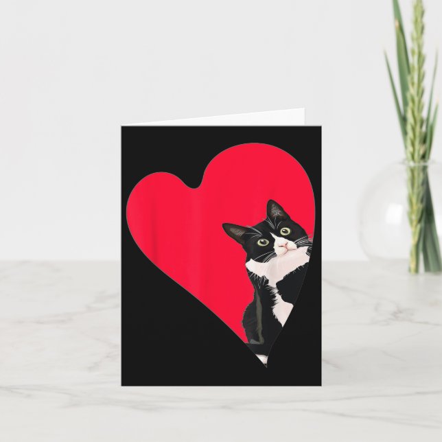 Carte Chat Tuxedo Saint-Valentin Cœur Pour Chatons et Am (Devant)