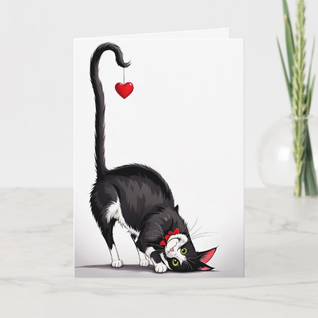 Carte Chat Valentine Avec Coeur Dangereux (Devant)