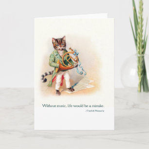 Carte Chat victorien mignon avec Corne française - Art V