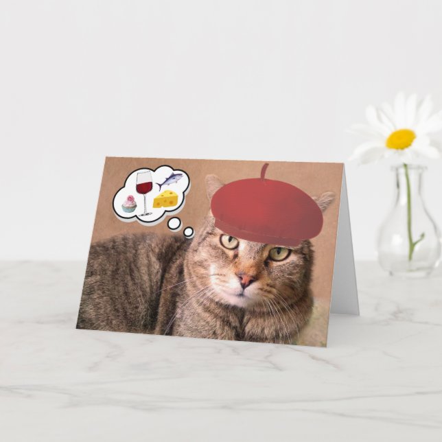 Carte Chat, Vin Et Fromage Anniversaire (Petite plante)