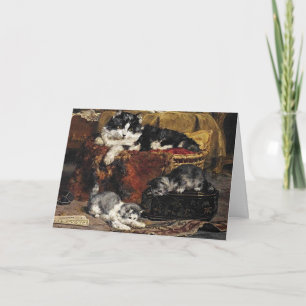 Carte Chat vintage Noir Et Blanc Avec Chatons