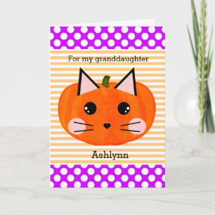 Carte Chat violet orange Kitty Citrouille Halloween