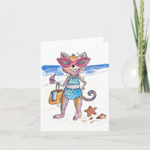 Carte Chat Whimsical sur la plage