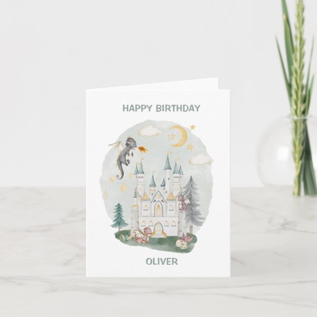 Carte Château Dragon heureux nom d'anniversaire (Devant)