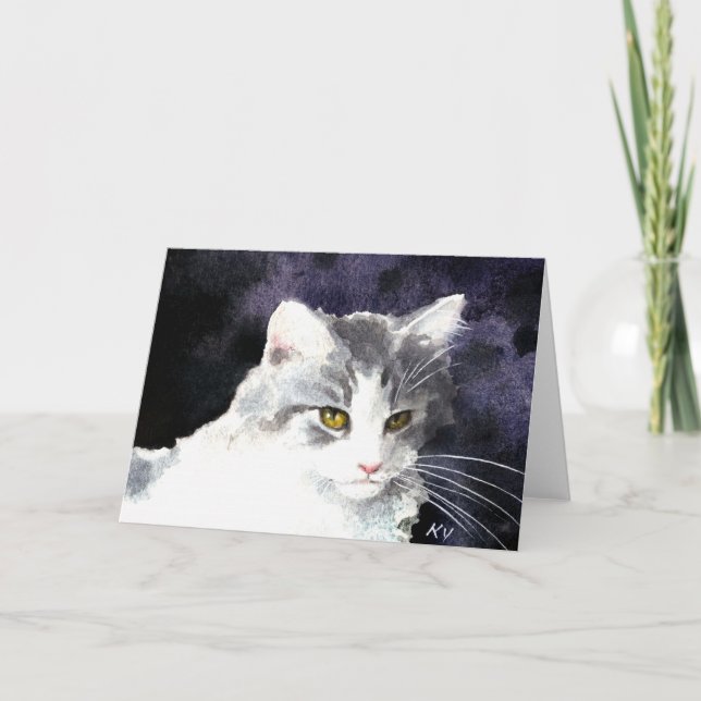 Carte chaton blanc et argent doré (Devant)