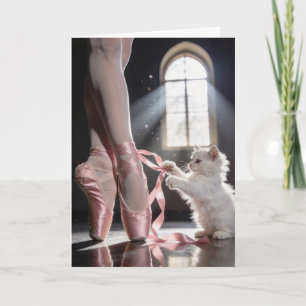 Carte Chaton d'anniversaire dénouant un chausson de ball